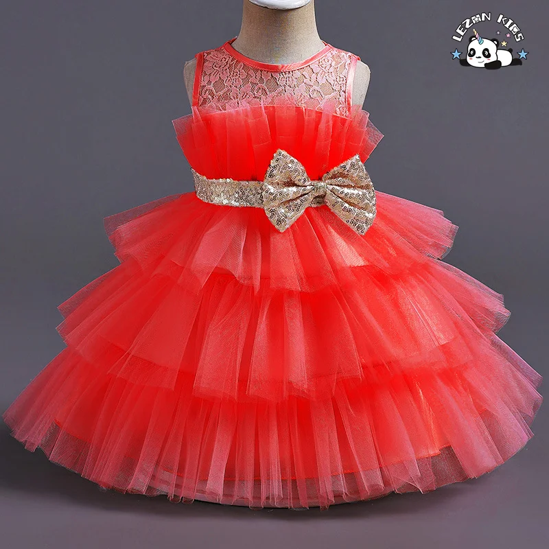 LEZONKIDS - Vestidos de renda de manga longa por atacado, vestidos formais de algodão para meninas, festas de casamento, aniversários, crianças, vestidos de meio comprimento de manga
